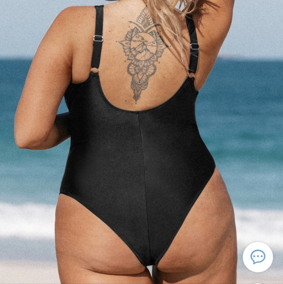 Cupshe Mesh Panel Tummy Control Black Plus Size One Piece - Picture 2 of 2